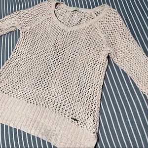 Abercrombie and Fitch Soft pink crochet fishnet sweater Size M